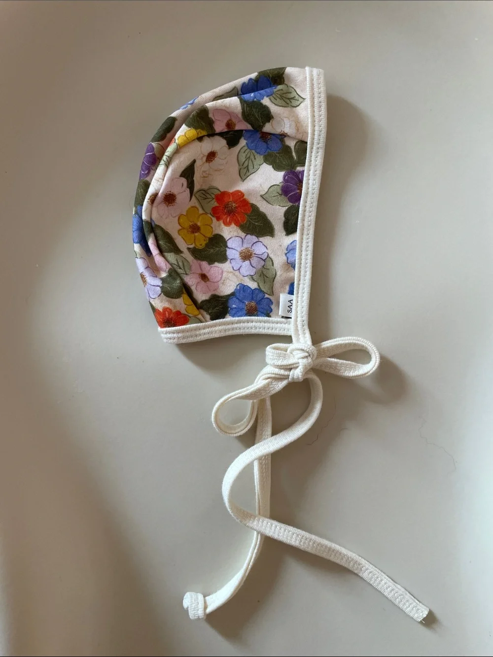 Floral Cotton Baby Bonnet - Cream with Multicolor Flowers
